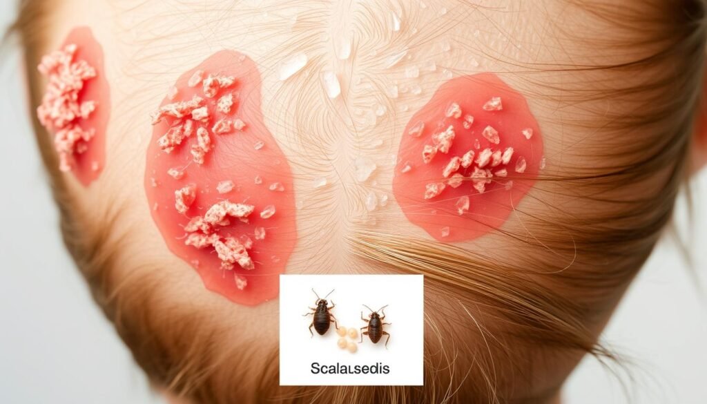 seborrheic dermatitis, scalp psoriasis, head lice symptoms